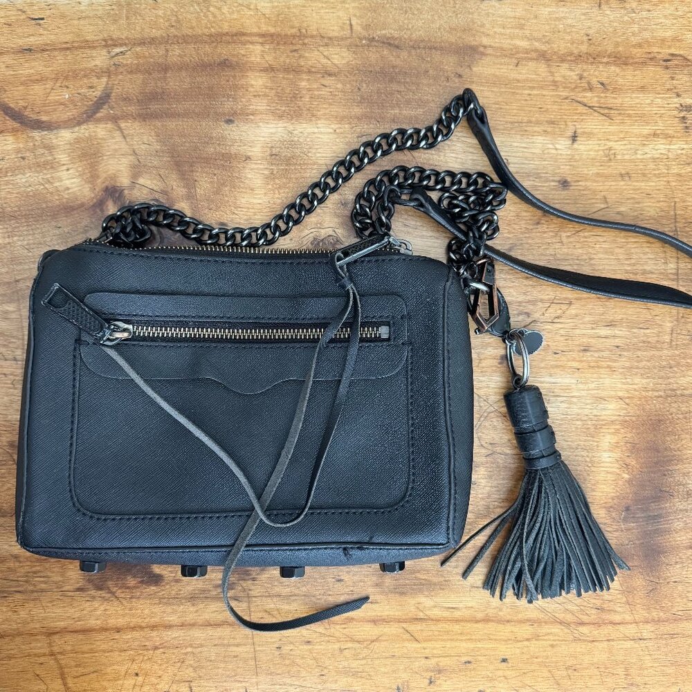 Rebecca Minkoff Black Leather Crossbody w/ Black Hardwear + Bonus Keychain